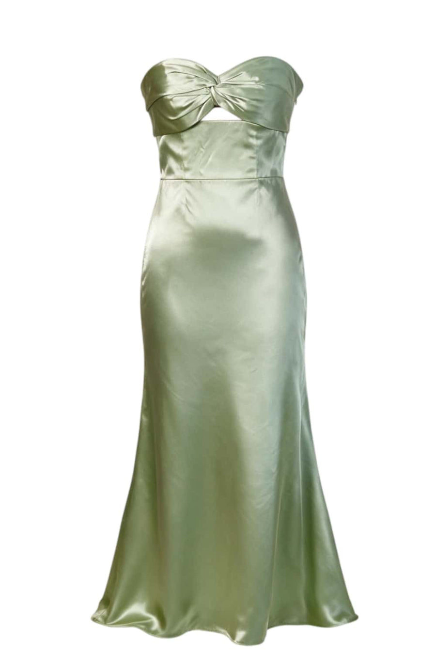 Strapless Sage Green Twist Satin Long Dress
