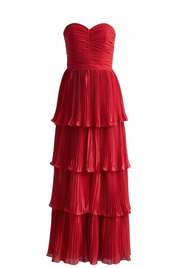 Blue Strapless Chiffon Ruffle Long Dress
