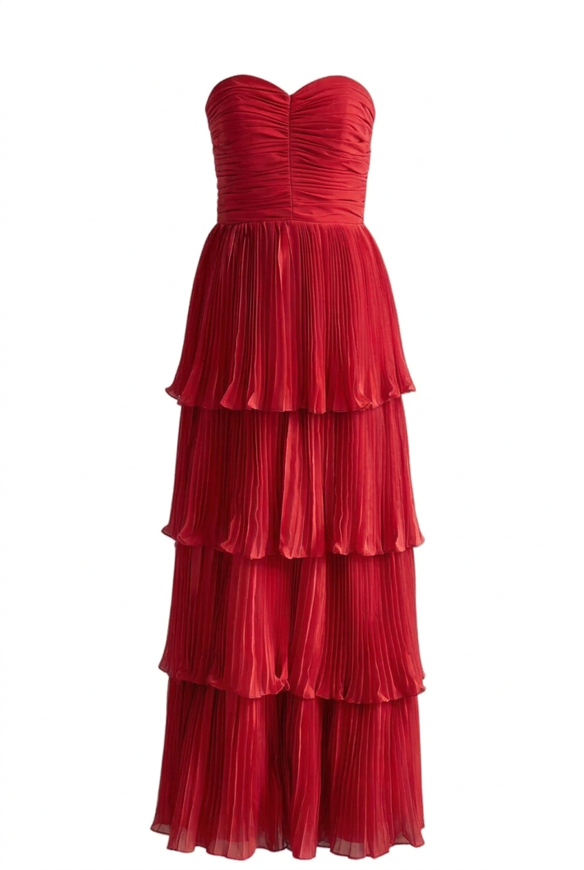 Blue Strapless Chiffon Ruffle Long Dress