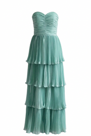 Blue Strapless Chiffon Ruffle Long Dress