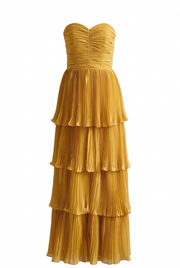 Blue Strapless Chiffon Ruffle Long Dress