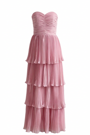Blue Strapless Chiffon Ruffle Long Dress