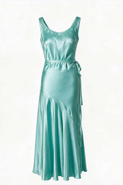 Straps Yellow Open Back Long Dress with Belt