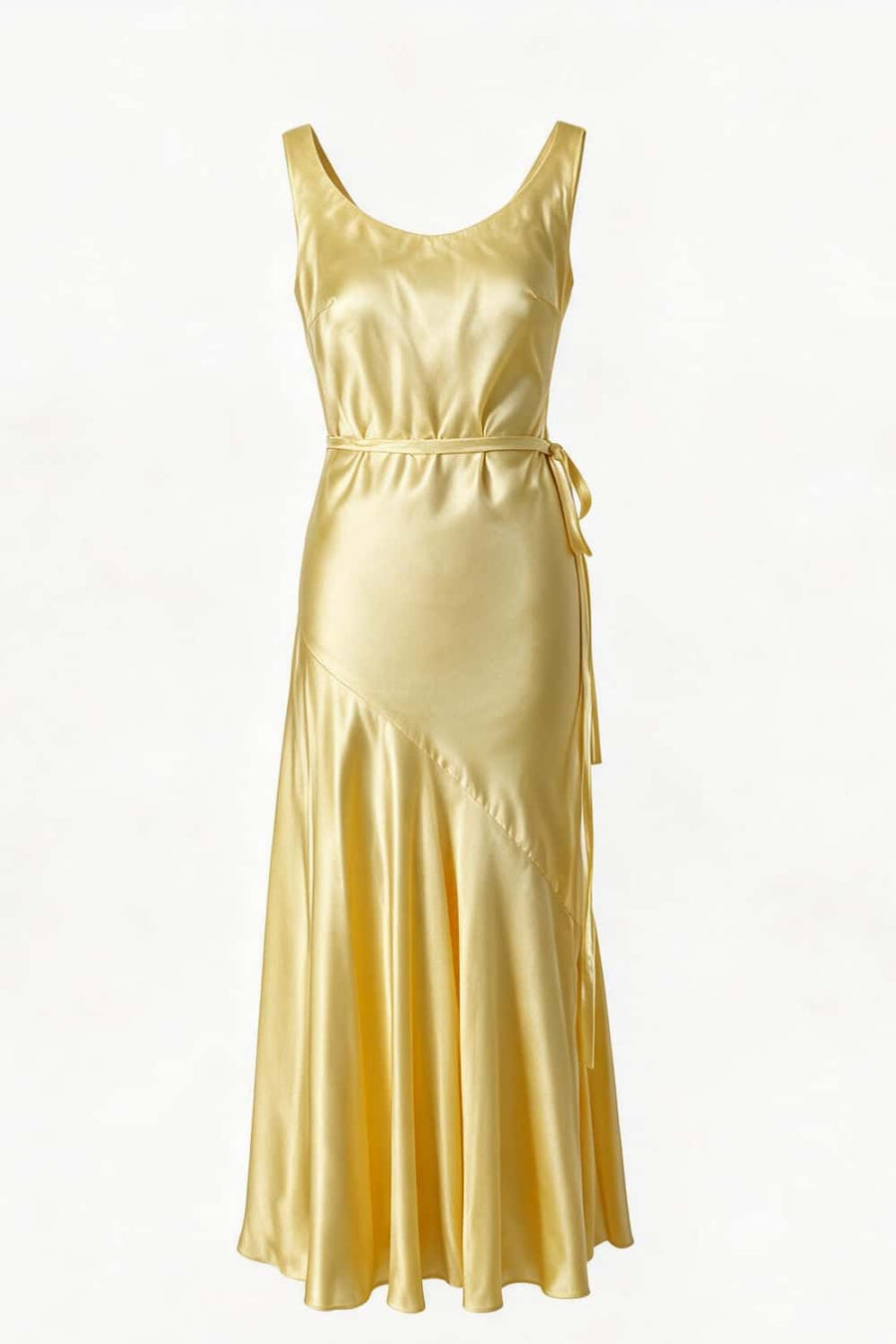 Straps Yellow Open Back Long Dress with Belt