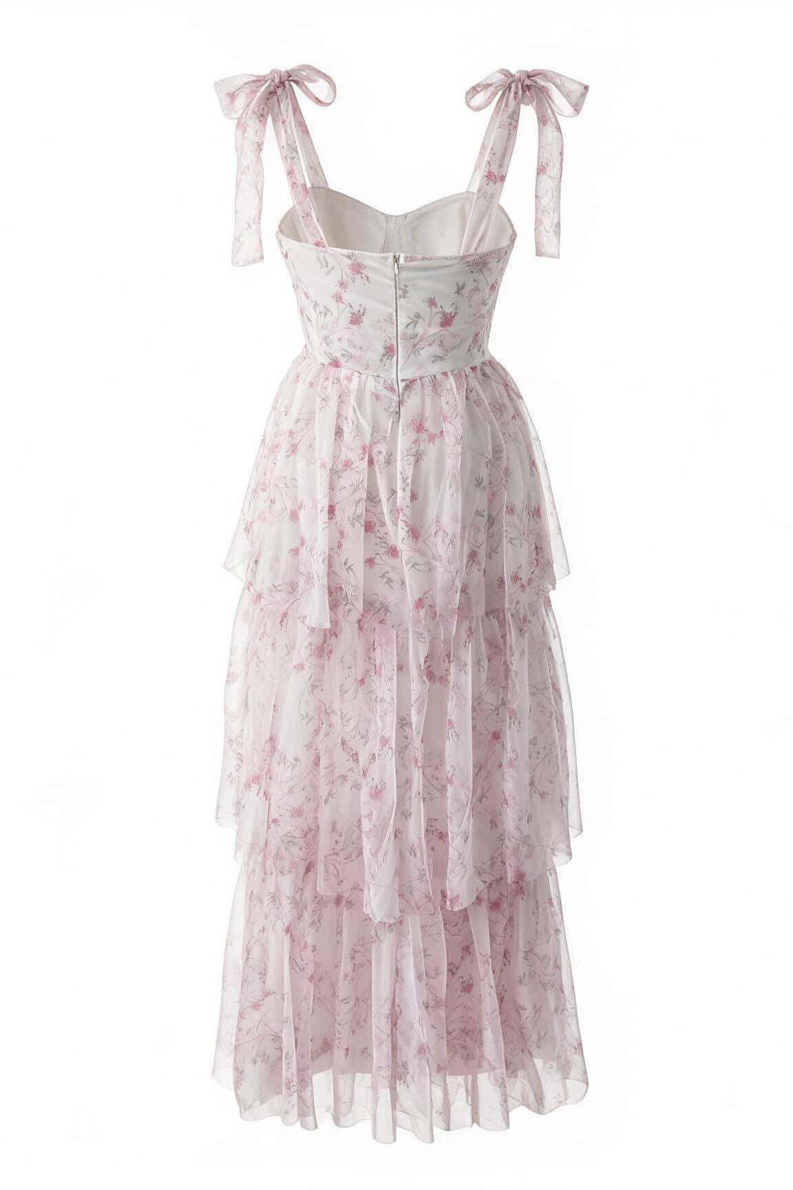 Pink Floral Corset A-line Ruffle Dress