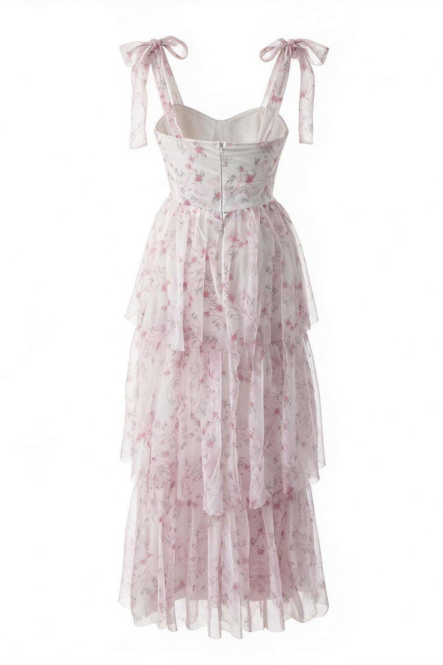 Pink Floral Corset A-line Ruffle Dress