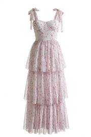 Pink Floral Corset A-line Ruffle Dress