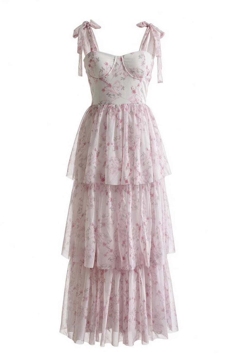 Pink Floral Corset A-line Ruffle Dress
