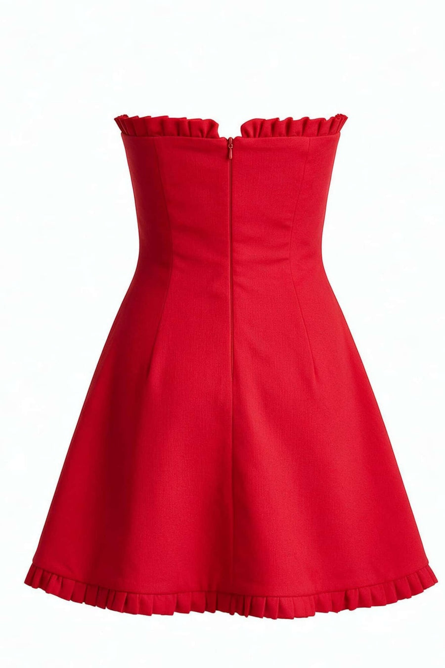 Red Strapless Ruffle Trim Short Dress