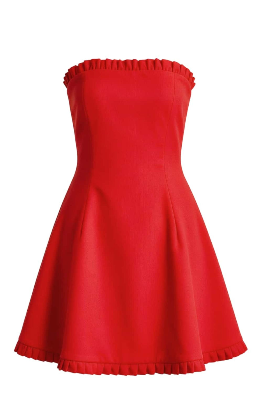Red Strapless Ruffle Trim Short Dress