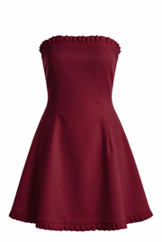 Red Strapless Ruffle Trim Short Dress