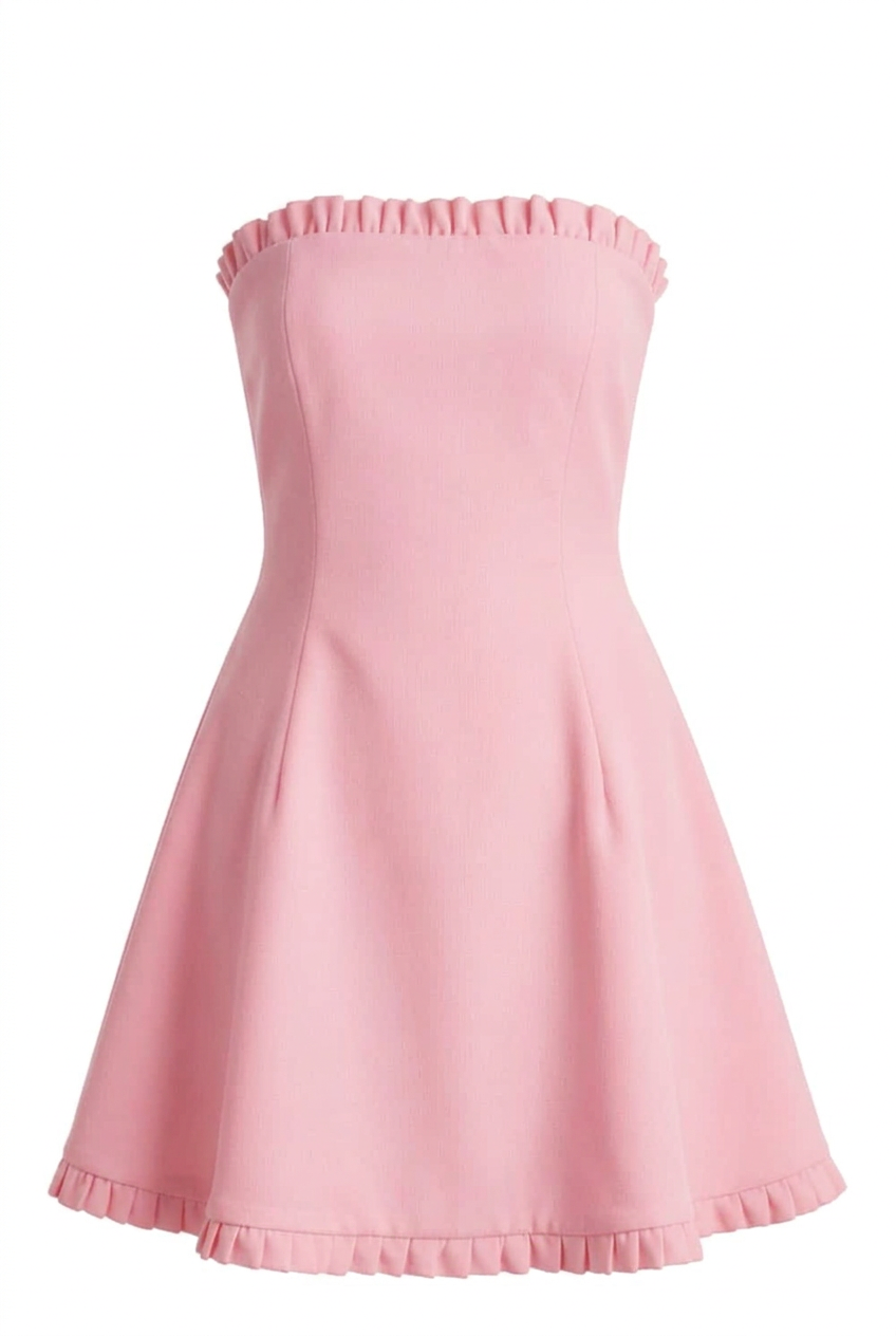 Red Strapless Ruffle Trim Short Dress