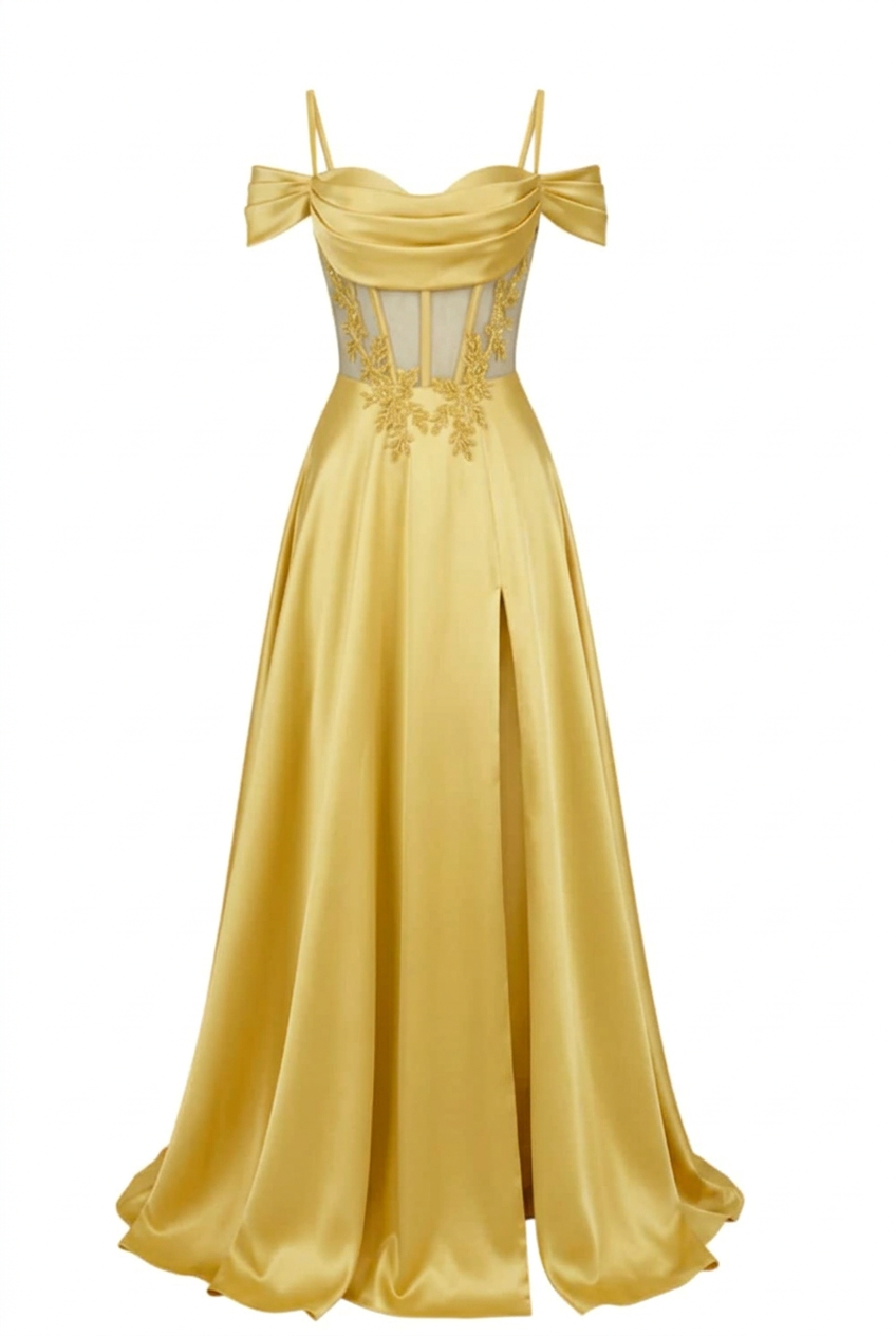 Sage Green Off Shoulder Satin Side Slit Corset Dress