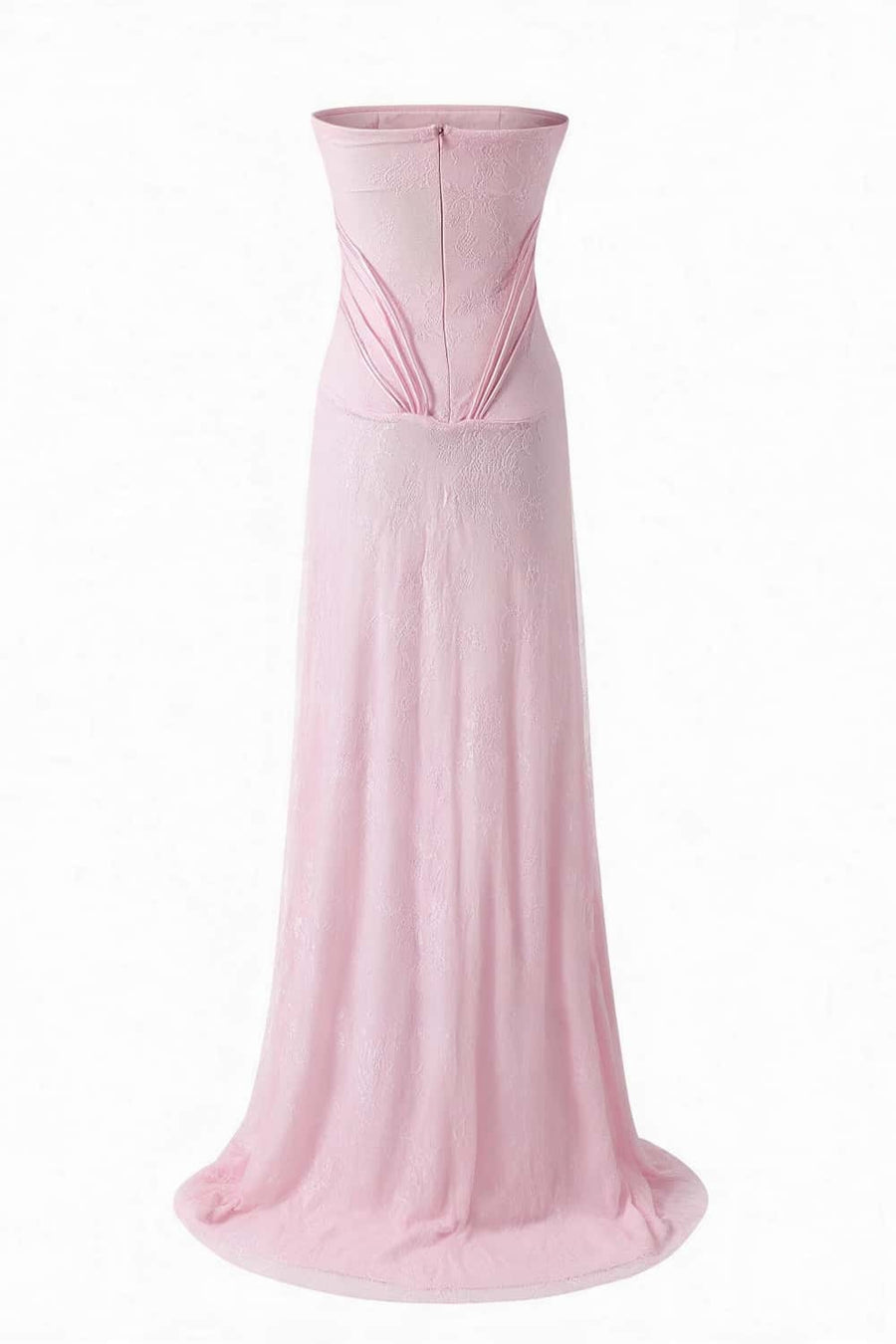 Pink Strapless Lace Sheath Long Dress