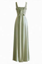 Sage Green Cowl Neck Satin Long Dress