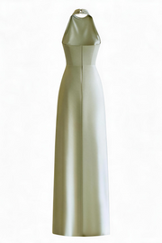 Sage Green Halter Neck Satin Long Dress
