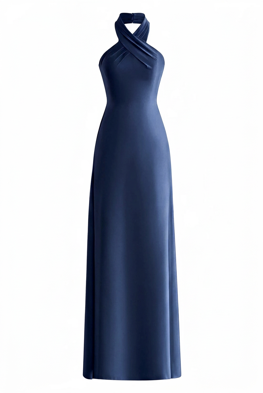 Sage Green Halter Neck Satin Long Dress