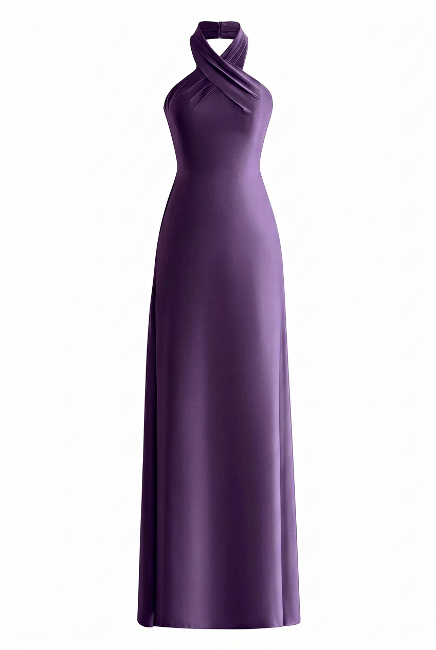 Sage Green Halter Neck Satin Long Dress