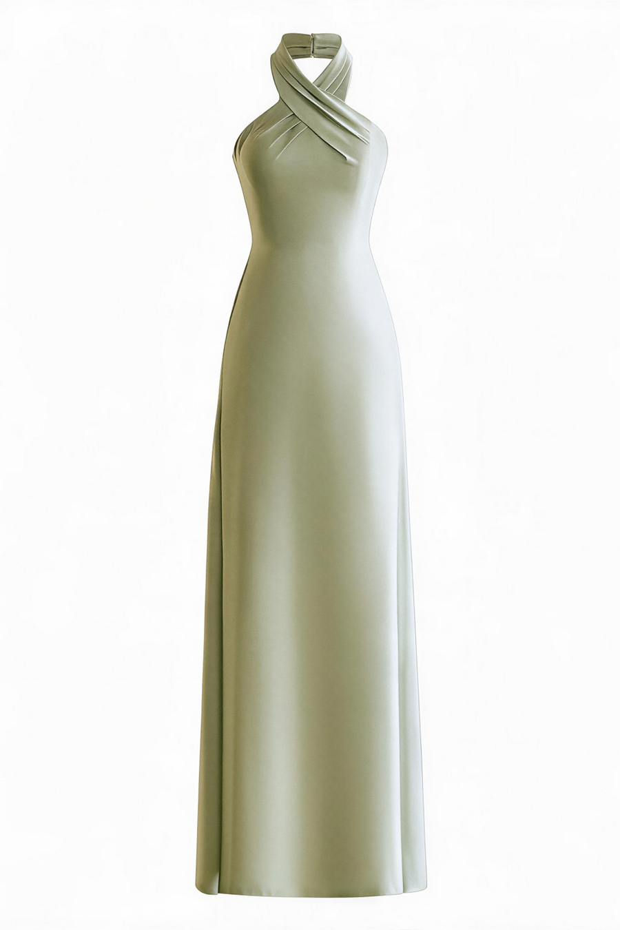 Sage Green Halter Neck Satin Long Dress