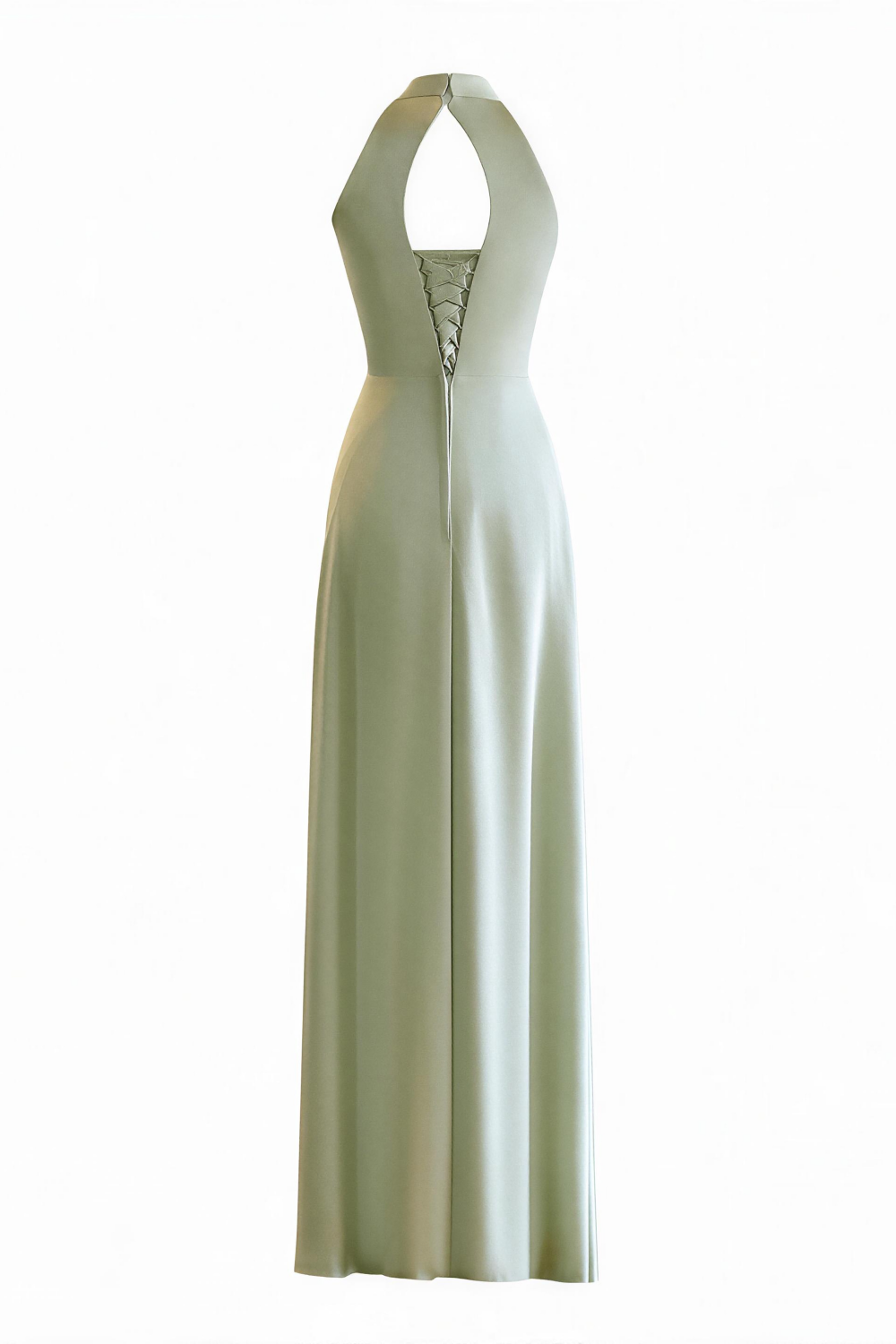 Sage Green Halter Neck Satin A-line Long Dress