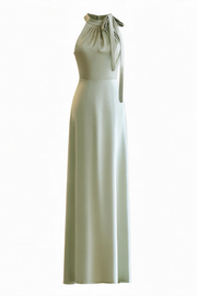 Sage Green Halter Neck Satin A-line Long Dress