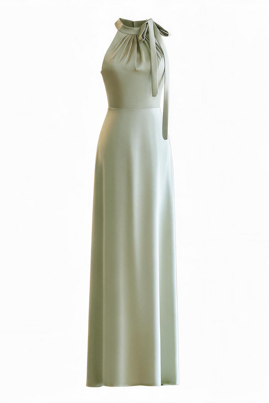 Sage Green Halter Neck Satin A-line Long Dress