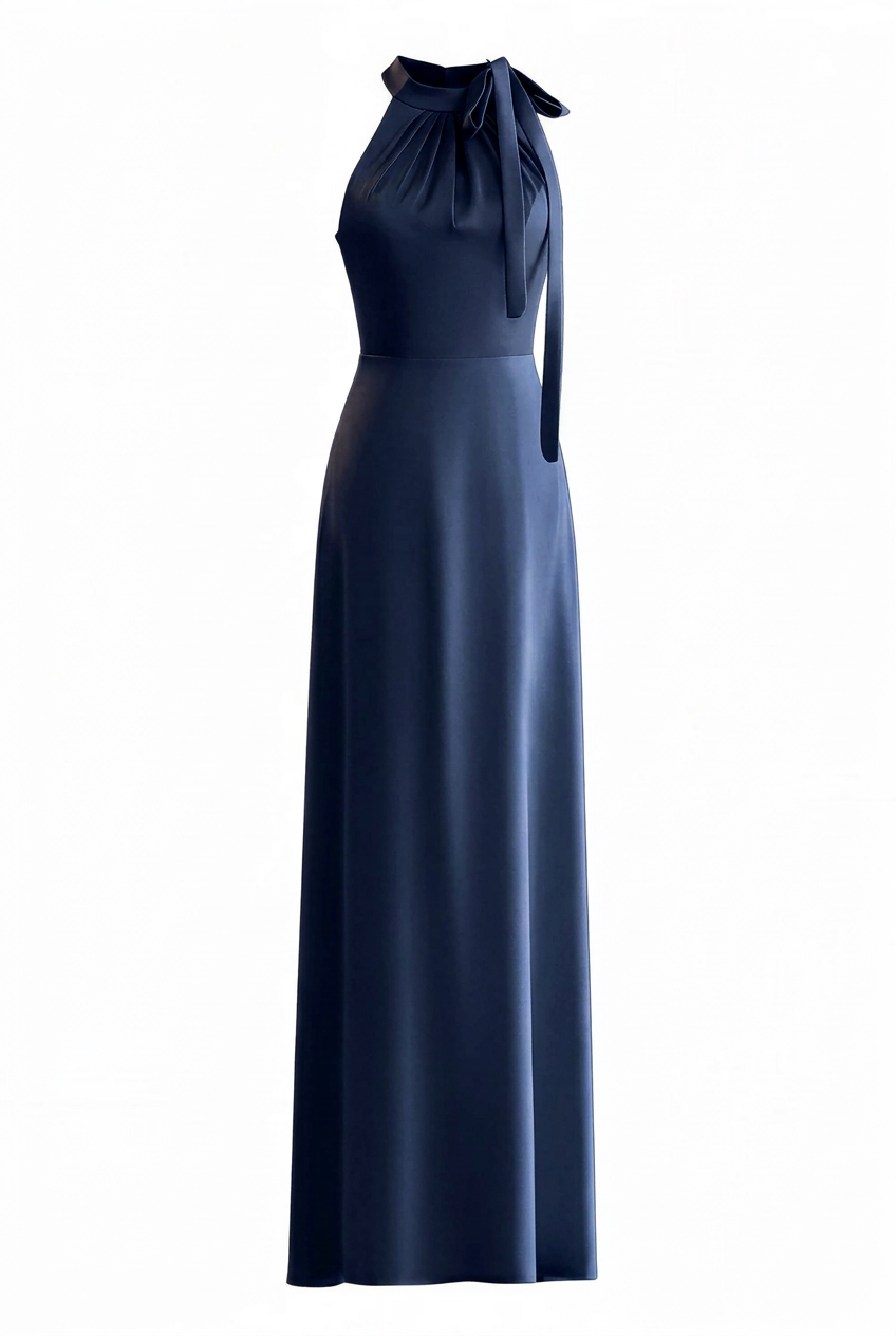 Sage Green Halter Neck Satin A-line Long Dress