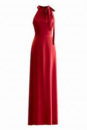 Sage Green Halter Neck Satin A-line Long Dress