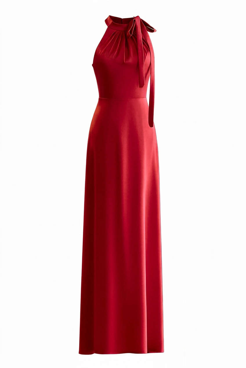 Sage Green Halter Neck Satin A-line Long Dress