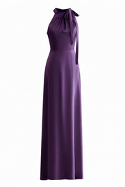 Sage Green Halter Neck Satin A-line Long Dress