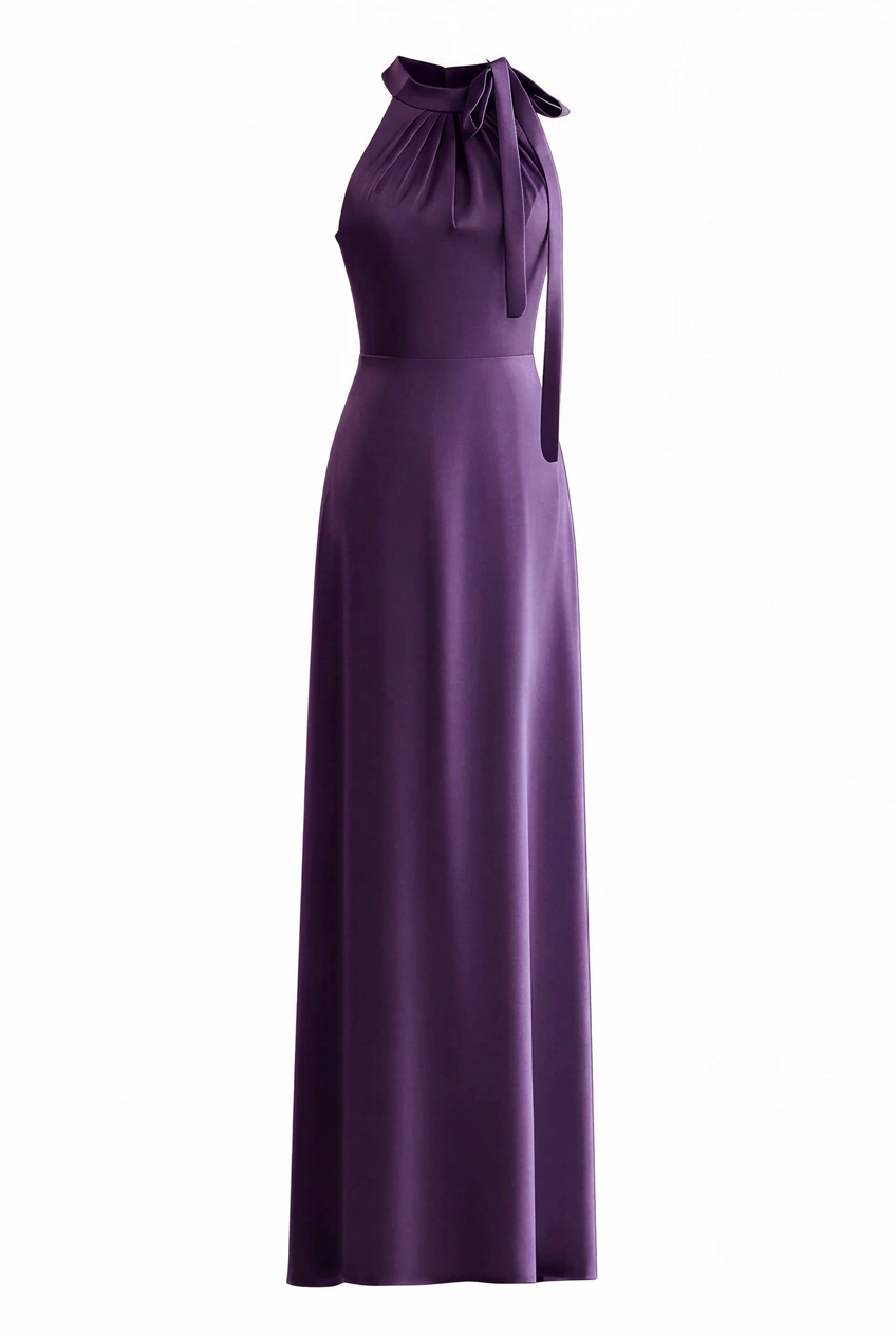 Sage Green Halter Neck Satin A-line Long Dress