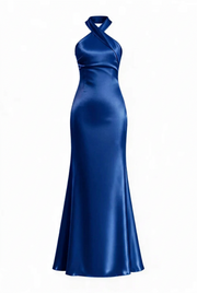 Sage Green Halter Neck Satin Sheath Long Dress