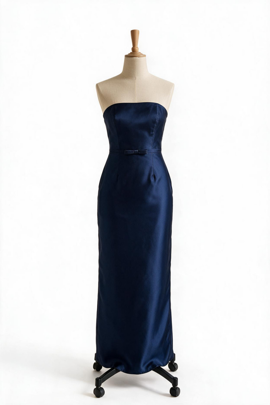Navy Blue Strapless Satin Sheath Bridesmaid Dress
