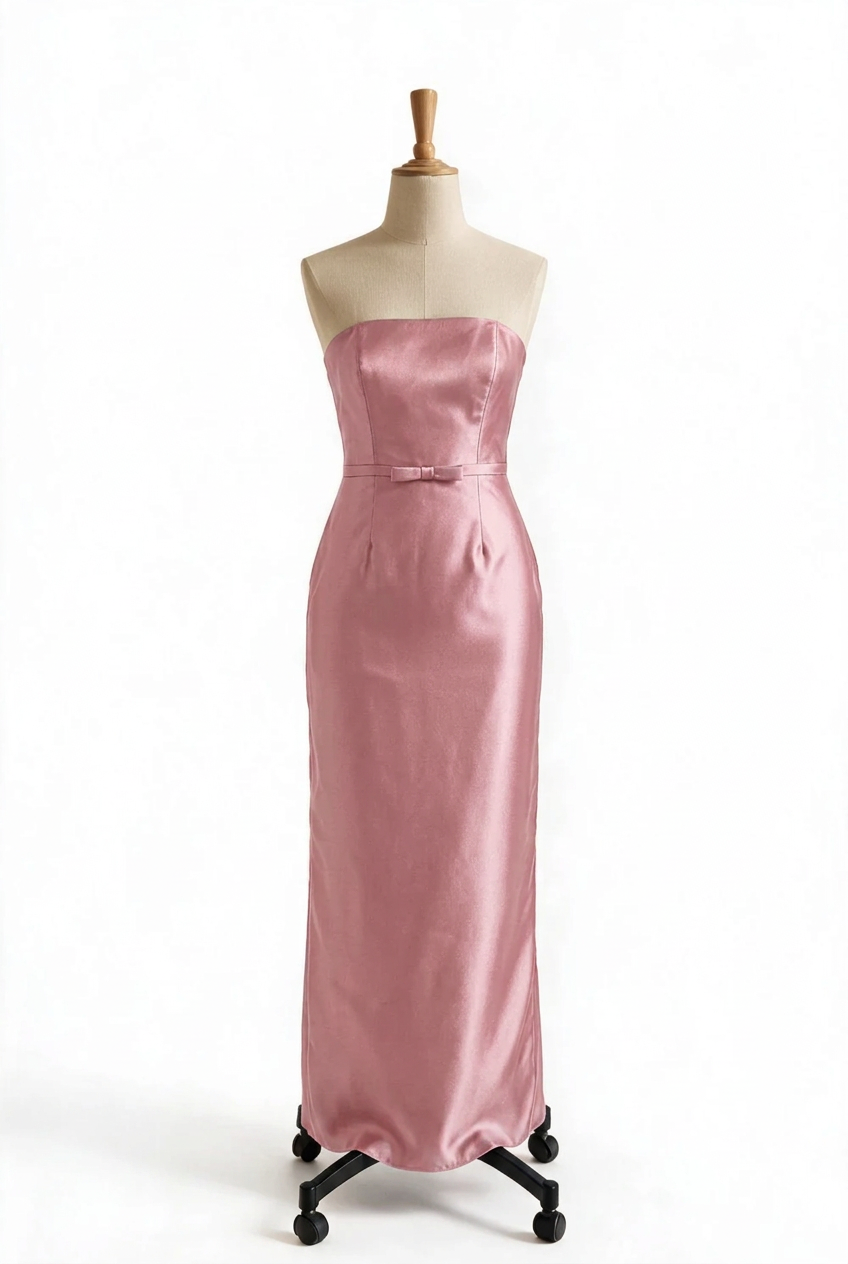 Navy Blue Strapless Satin Sheath Bridesmaid Dress