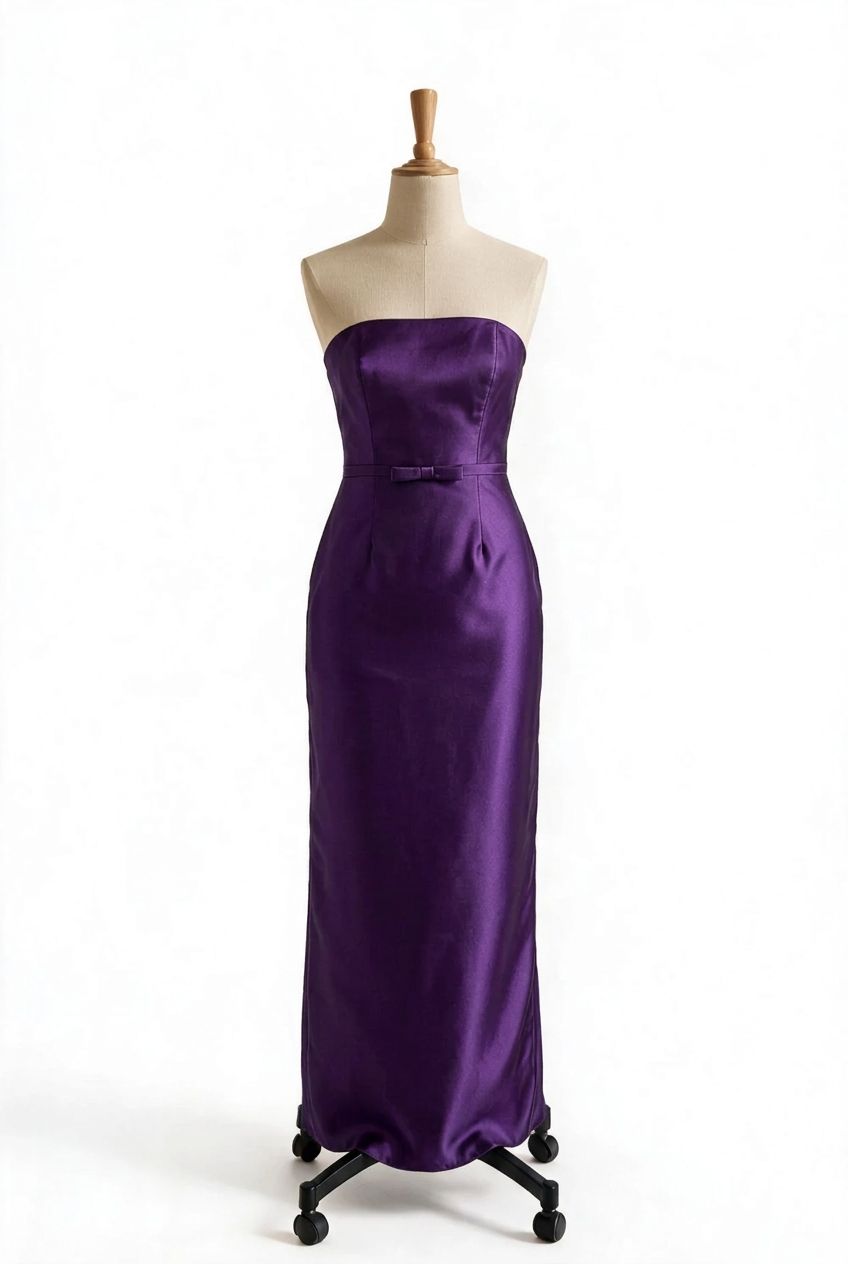 Navy Blue Strapless Satin Sheath Bridesmaid Dress