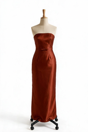 Navy Blue Strapless Satin Sheath Bridesmaid Dress