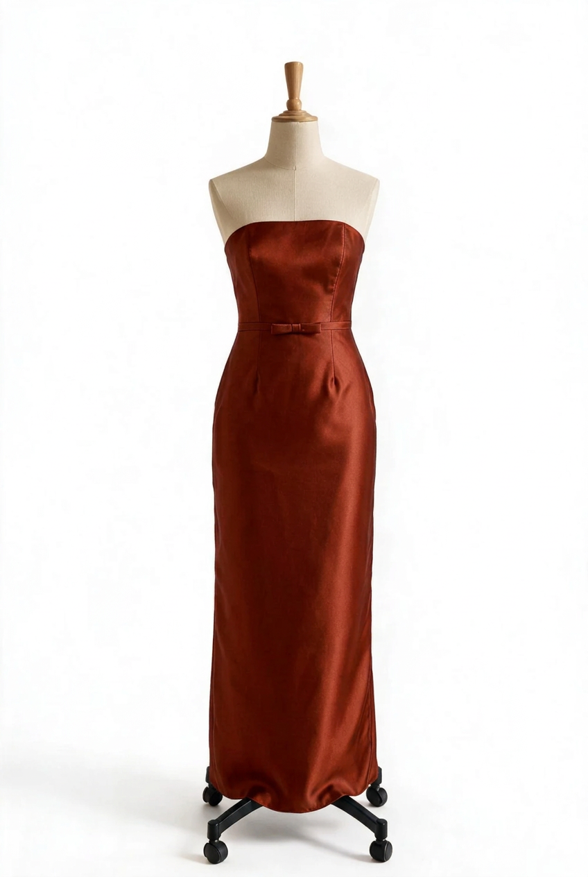 Navy Blue Strapless Satin Sheath Bridesmaid Dress