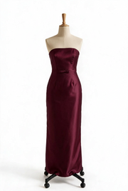 Navy Blue Strapless Satin Sheath Bridesmaid Dress
