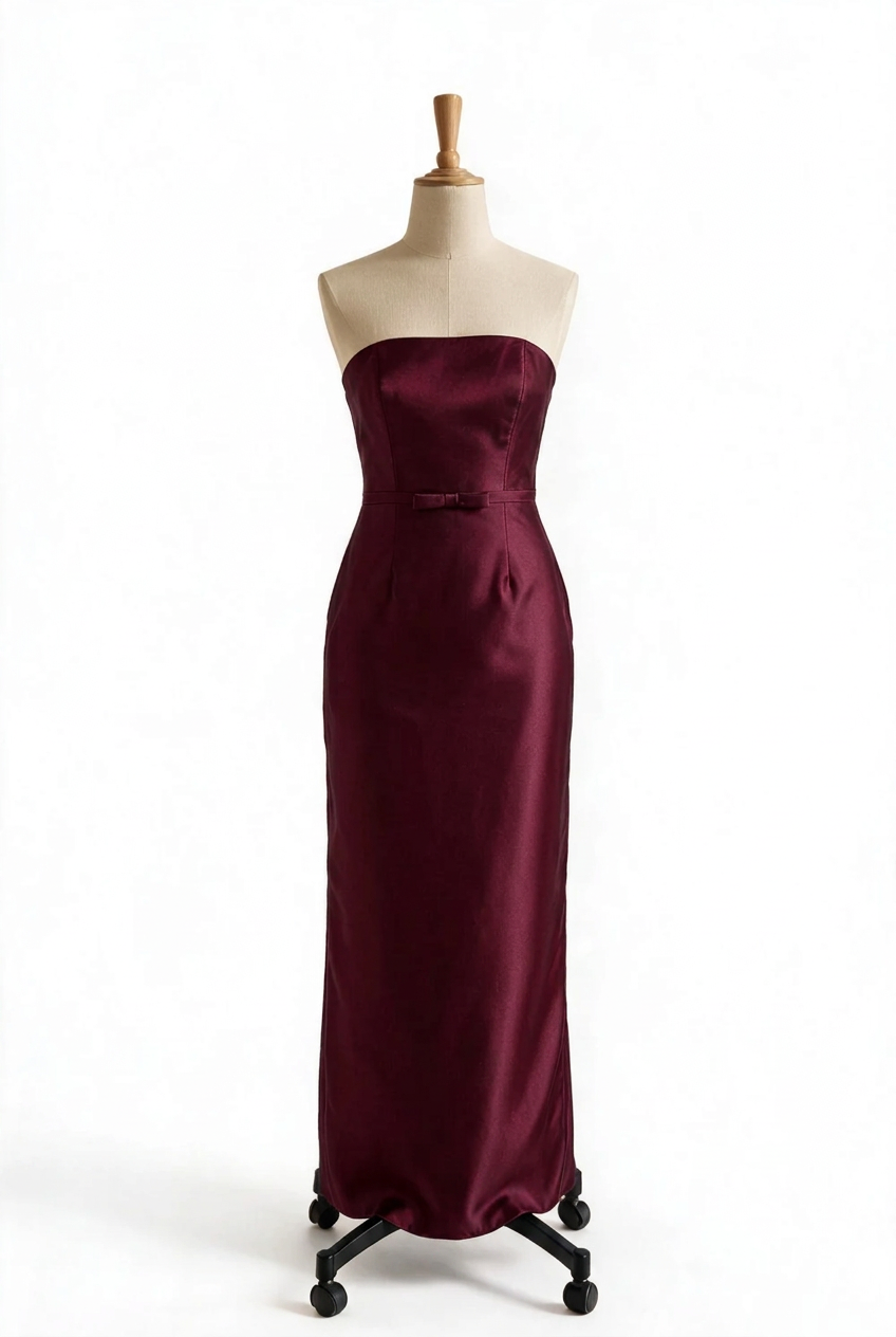 Navy Blue Strapless Satin Sheath Bridesmaid Dress