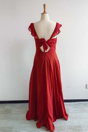 US 4 Rust Chiffon Ruffle Straps Long Dress