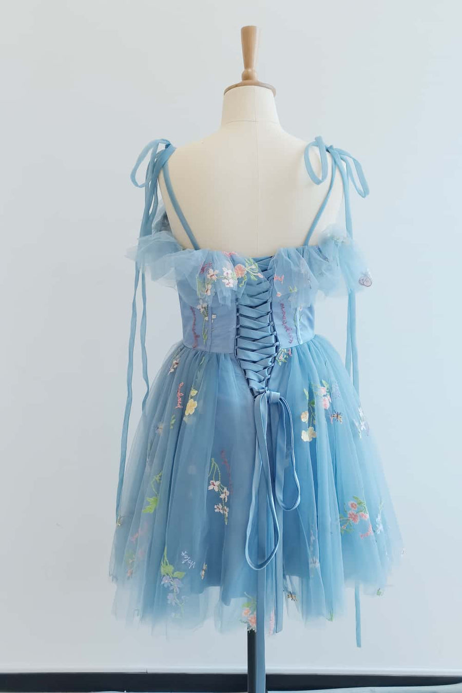 US 4 Blue Floral Ruffle A-line Short Dress