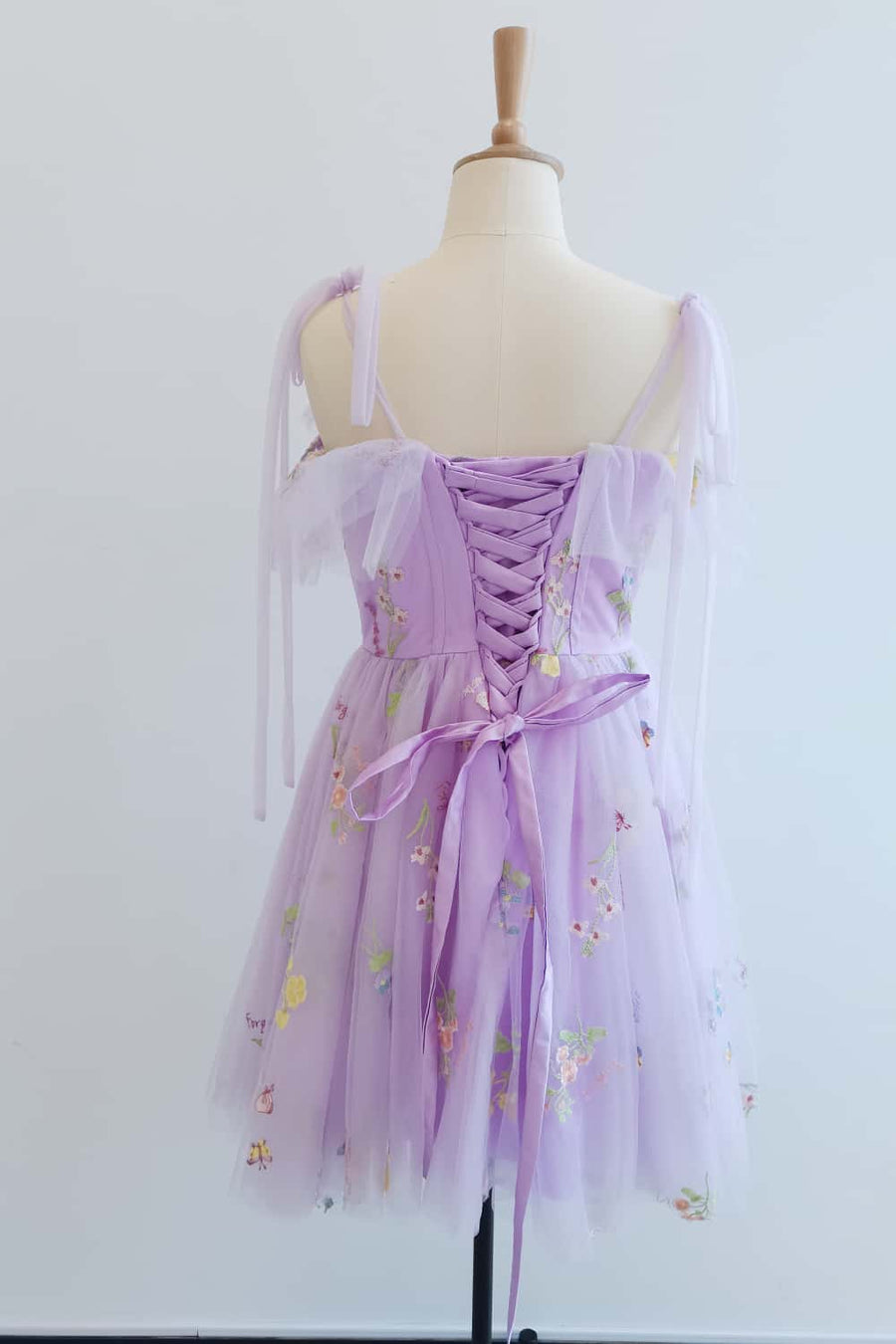 US 4 Lavender Floral Ruffle A-line Short Dress
