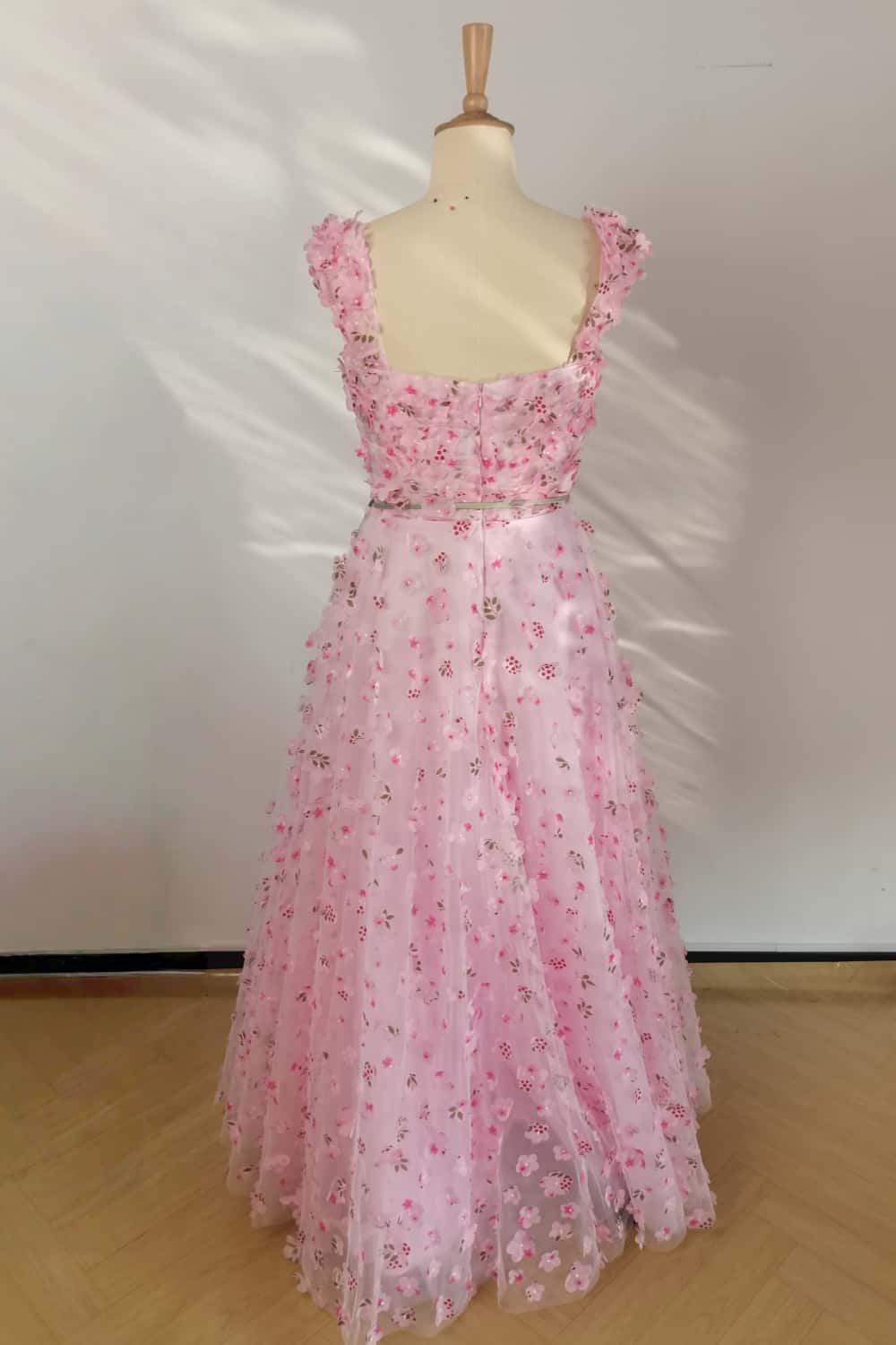 US 4 Cap Sleeves Pink Floral A-line Dress