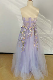 US 4 Strapless Lavender Floral A-line Dress