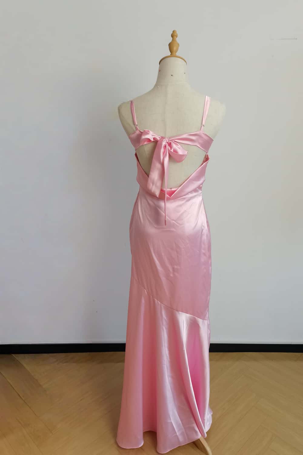 US 4 Straps Pink Satin Long Dress