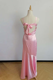 US 4 Straps Pink Satin Long Dress