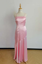 US 4 Straps Pink Satin Long Dress