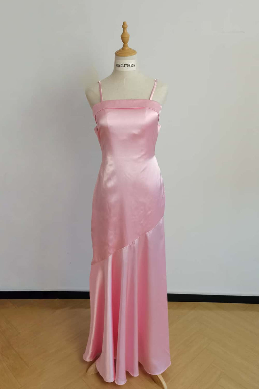 US 4 Straps Pink Satin Long Dress