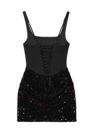 Square Neck Burgundy Sequin Ruched Mini Dress