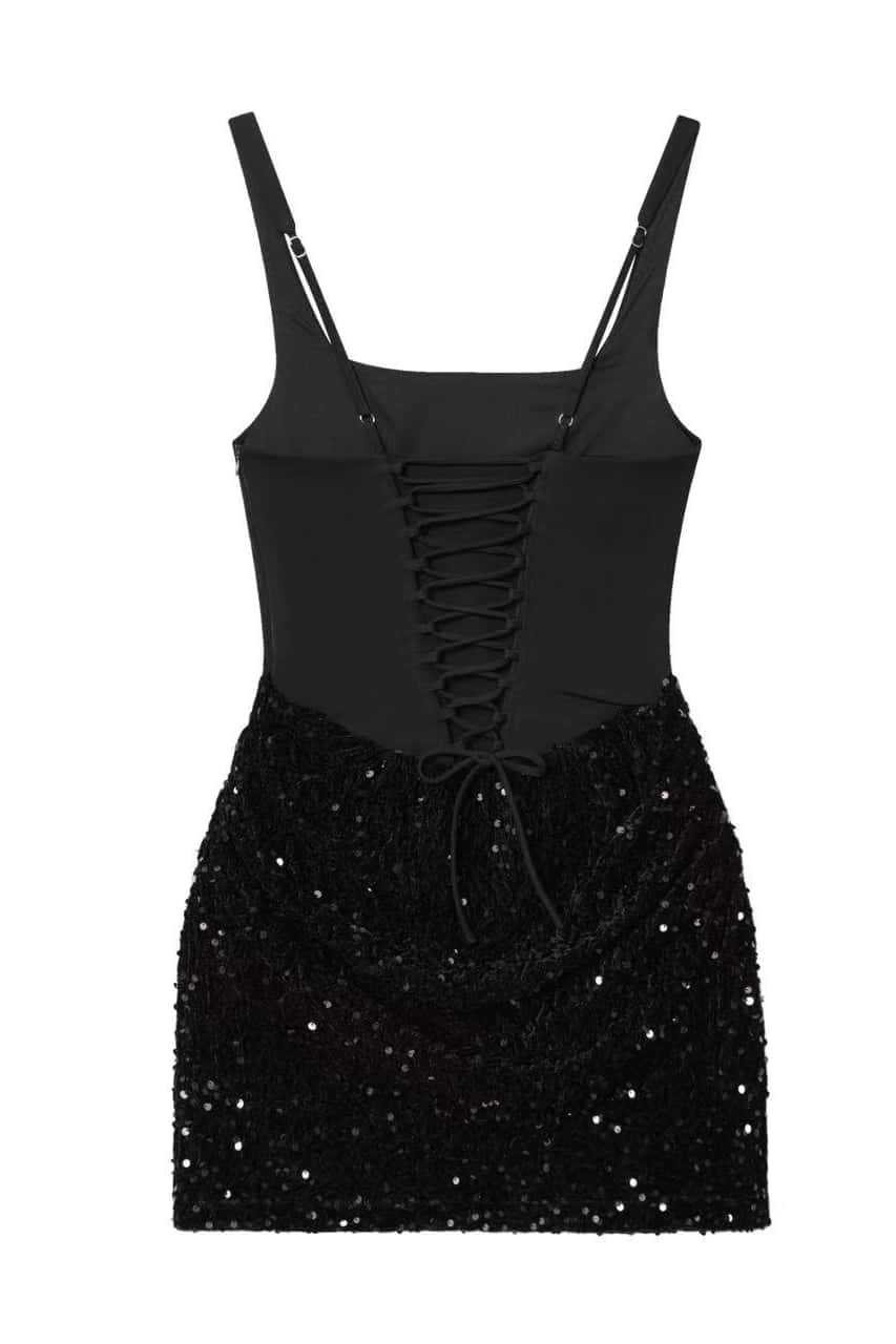 Square Neck Burgundy Sequin Ruched Mini Dress